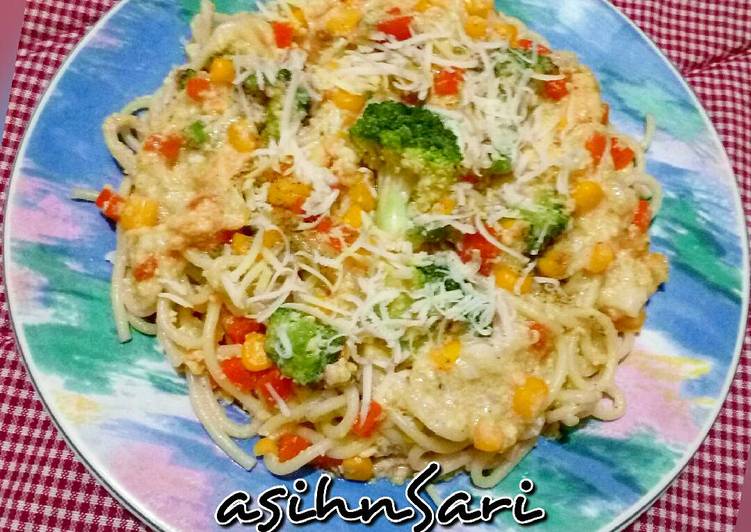 resep Spaghetti Lacto Ovo Saus Krim (tanpa msg)