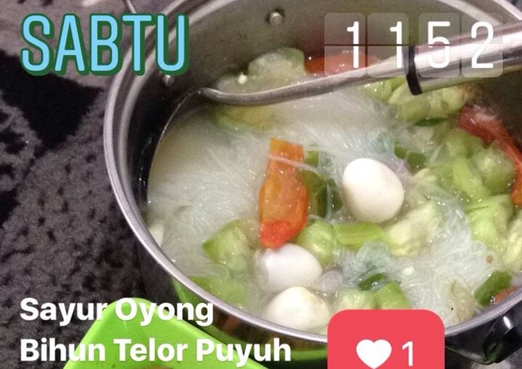 bahan dan cara membuat Sayur Oyong Campur Bihun dan telur puyuh