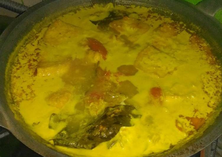 resep lengkap untuk Ikan kakap putih + tahu putih masak santan pedas