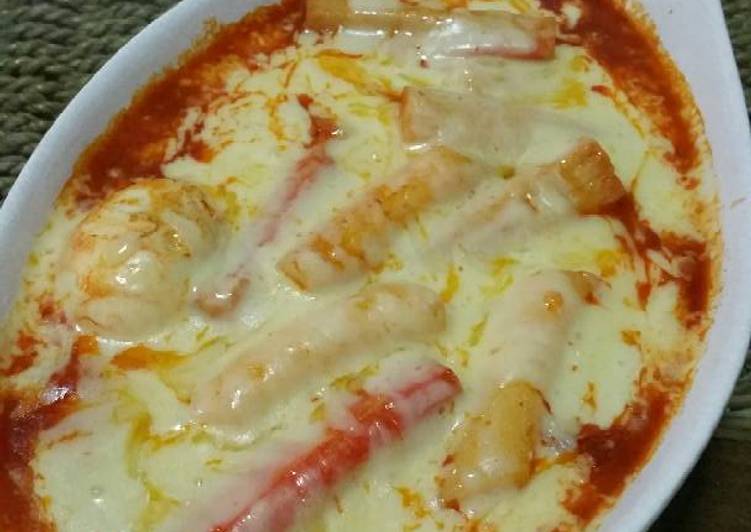 resep Baked Topokki w/ mozarella cheese and crab stick