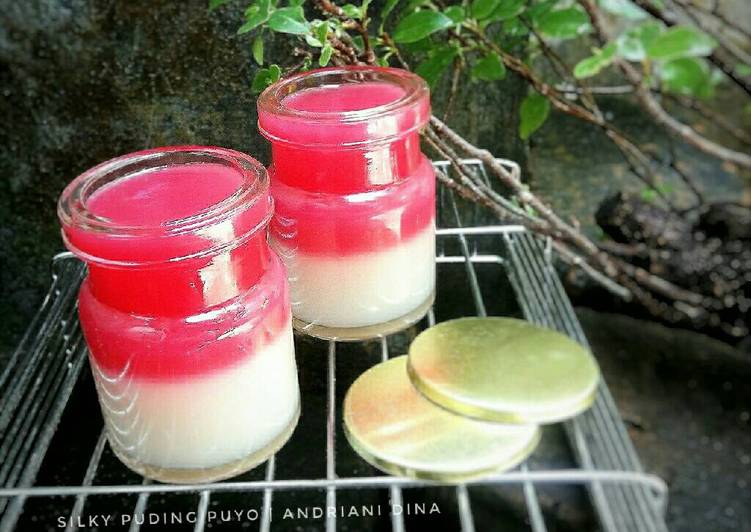 bahan dan cara membuat Silky Puding Puyo