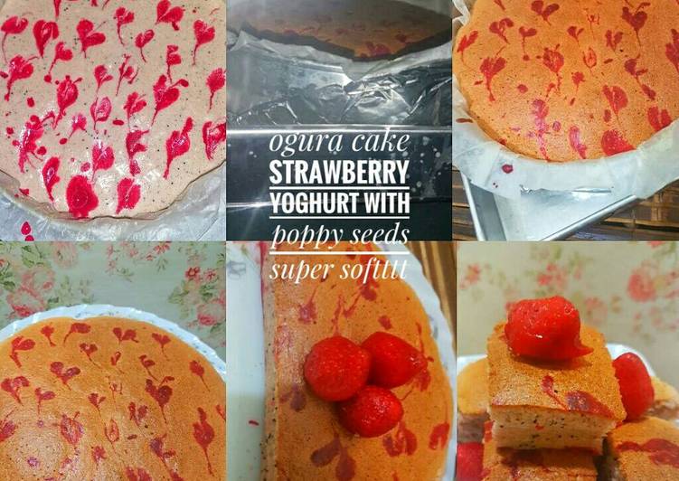 cara membuat Ogura cake strawberry yoghurt with fresh strawberry