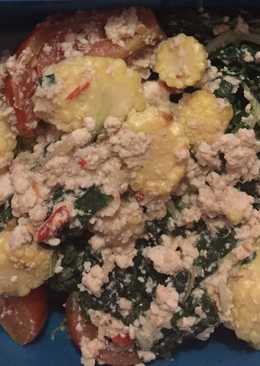 Tumis Bayam Jagung siram Tahu (Menu Diet Tanpa Minyak Goreng)