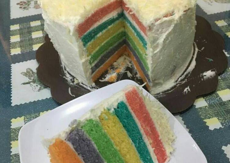 cara membuat Rainbow cake kukus