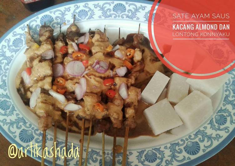 resep Sate ayam Saos kacang almond dan lontong Konnyaku