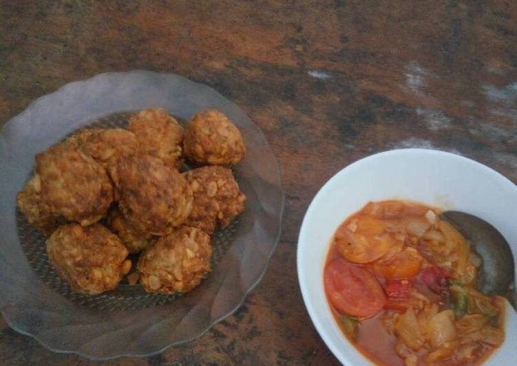 bahan dan cara membuat Bola-bola tempe plus saus sambal manis