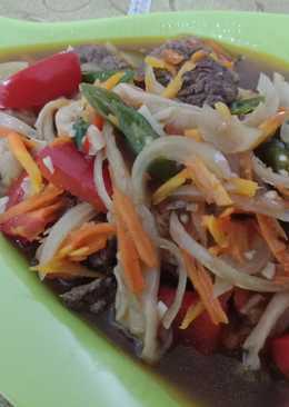 Tumis daging, jamur, paprika