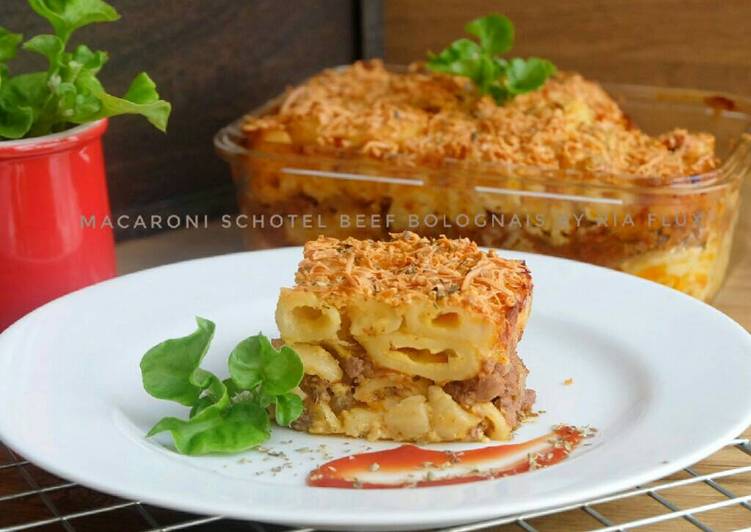 bahan dan cara membuat Macaroni Schotel Beef Bolognese