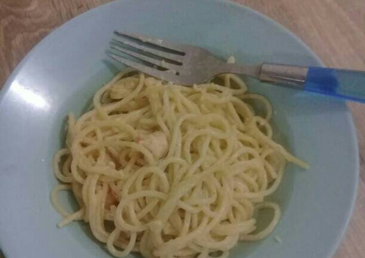 resep masakan Spaghetti Carbonara Udang Simple