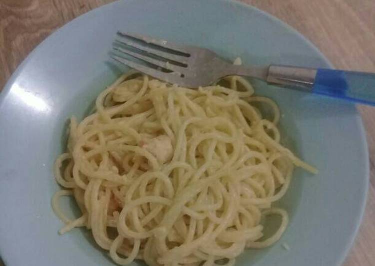 cara membuat Spaghetti Carbonara Udang Simple