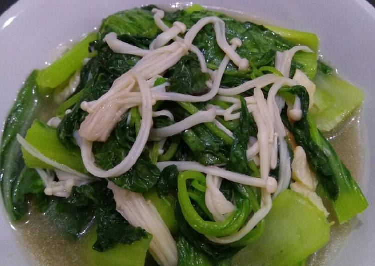 Tumis pakcoy jamur Enoki&bayam#BikinRamadanBerkesan