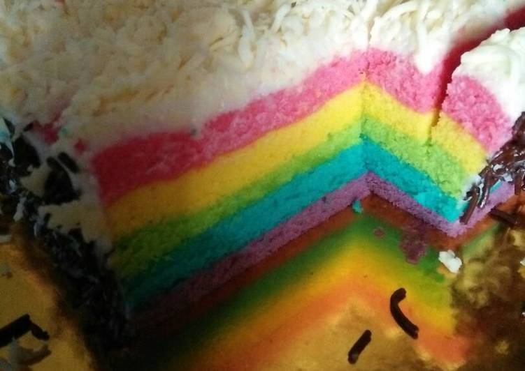 resep lengkap untuk Rainbow cake.. Aka Bolu pelangi