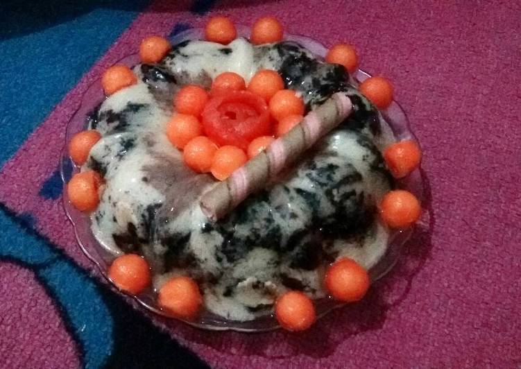 bahan dan cara membuat Puding busa oreo