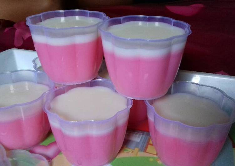 cara membuat Puding strowberry with vla