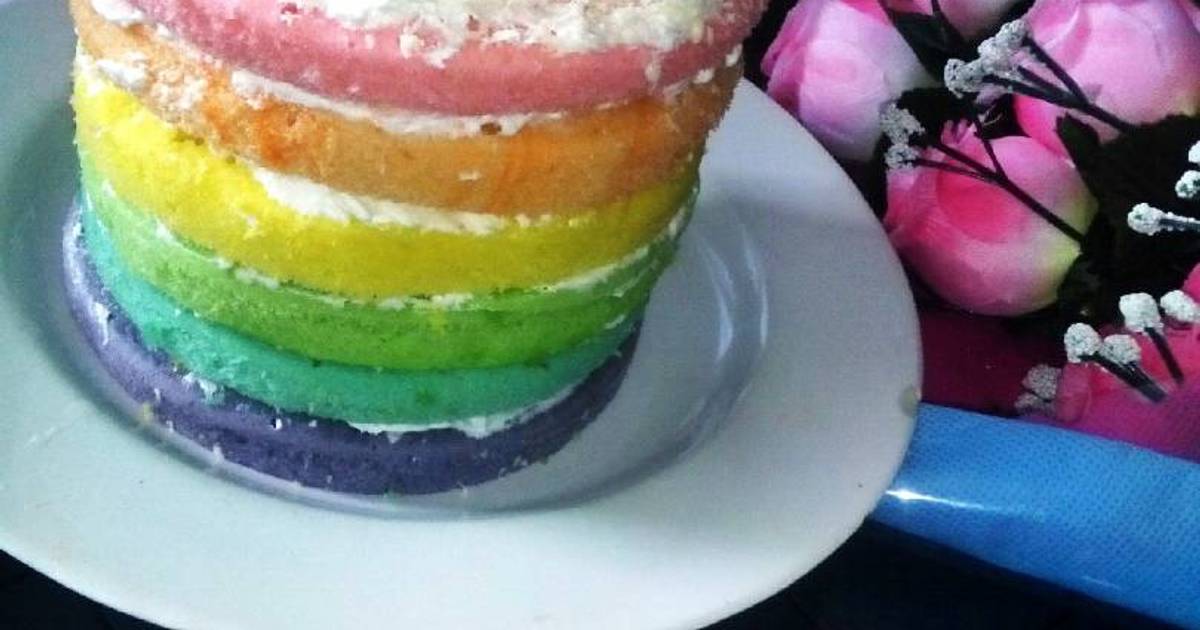 Resep Rainbow cake simple (steam)