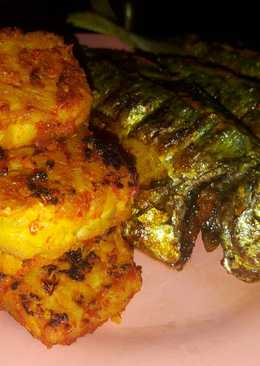 Ikan bakar dan tempe bakar bumbu kuning pedas