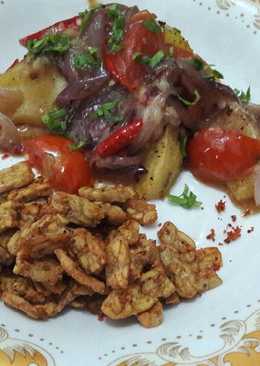 Kentang goreng saus tiram + tempe bon cabe