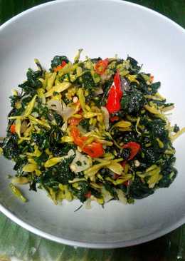 Tumis kembang pepaya+daun singkong