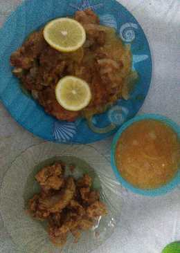 Ayam goreng lemon madu + saus lemon dan bawang Bombay goreng