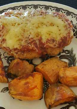 chicken parmigiana with baked sweet potato