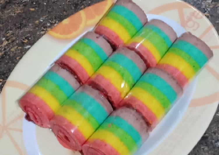 resep lengkap untuk Bolu gulung mini pelangi