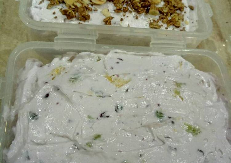 resep masakan Blueberry ice cream + cincangan nanas, kiwi n kismis