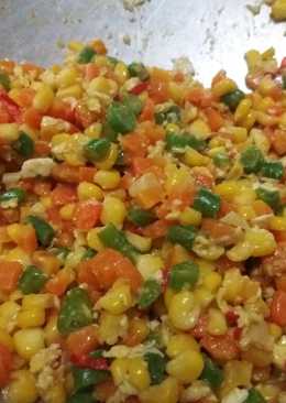 Tumis wortel, buncis, jagung dan telur