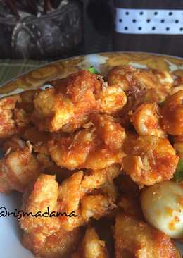 Udang balado mix telur puyuh dan tahu