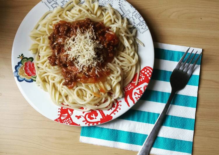 bahan dan cara membuat Spaghetti Bolognese a la La Fonte