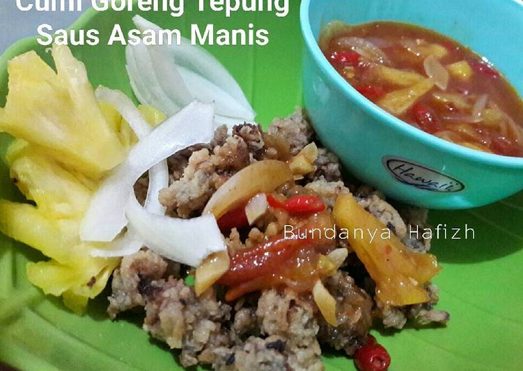 bahan dan cara membuat CUMI GORENG TEPUNG SAUS ASAM MANIS (dg tambahan Nanas)