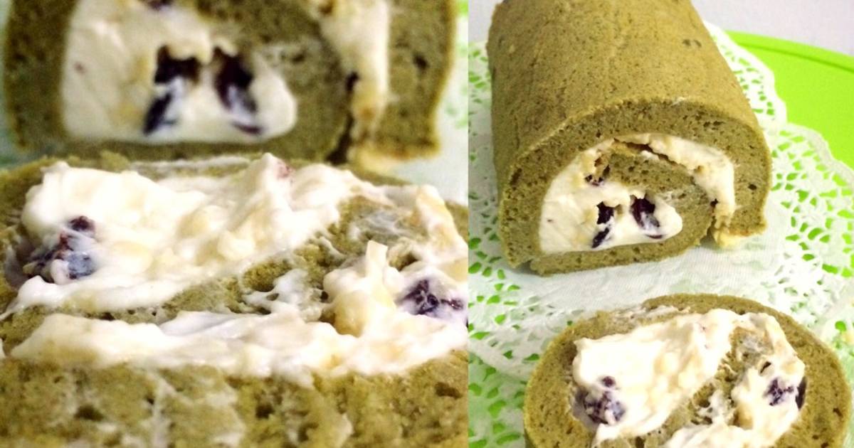 Resep Matcha Roll Cake with Buttercream, Cheese & Raisin Filling