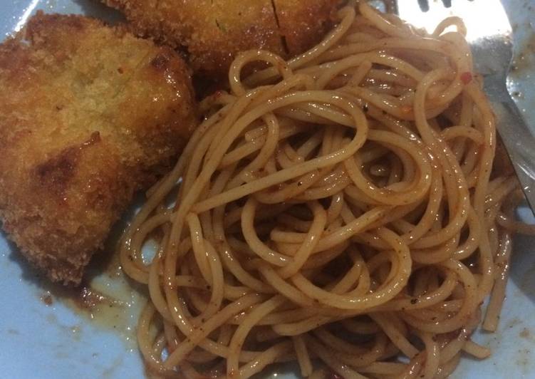 gambar untuk resep makanan Spaghetti Barbeque with chiken katsu