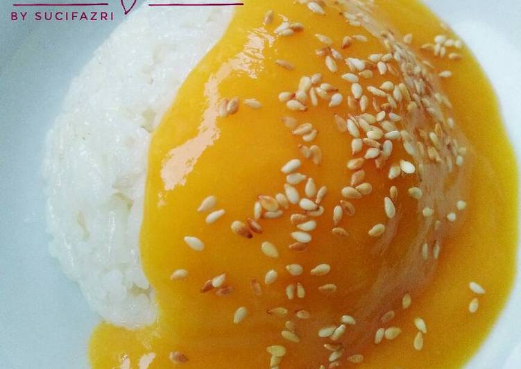 resep makanan Sticky rice (frisianflag coconutdelight) with manggo custrad