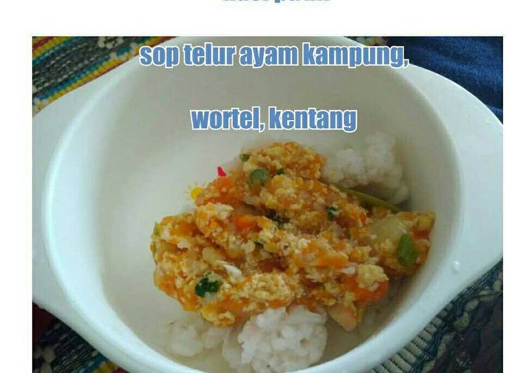 cara membuat Nasi putih, sop telur ayam kampung sayur