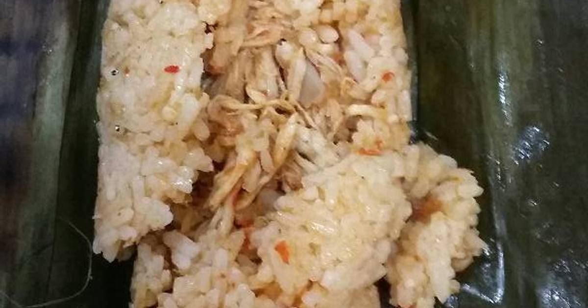 Resep Nasi bakar teri pedas,isi ayam suwir pedas ala Liza