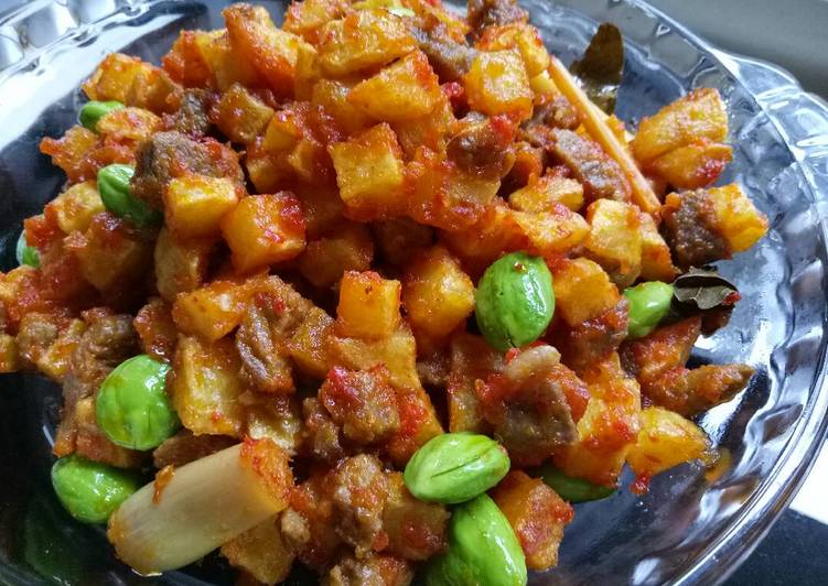 resep Sambel goreng kentang, daging sapi dan pete