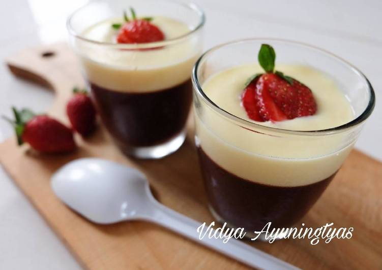 bahan dan cara membuat Puding Coklat + Fla Susu Homemade