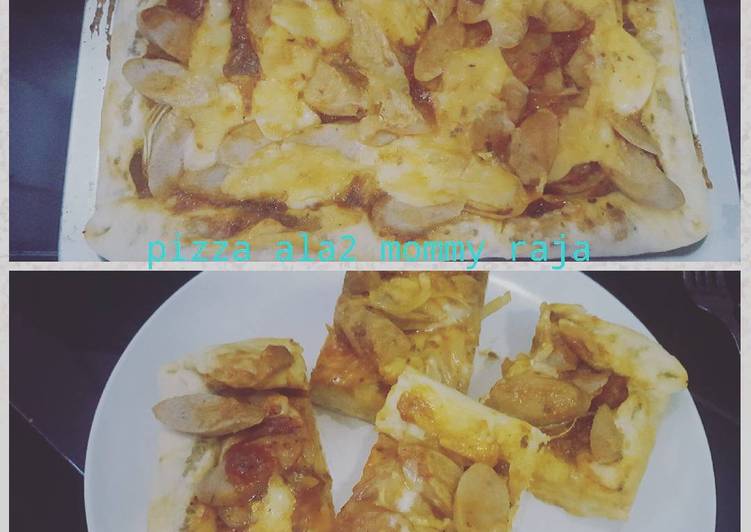 cara membuat Pizza kotak sosis saus bolognese