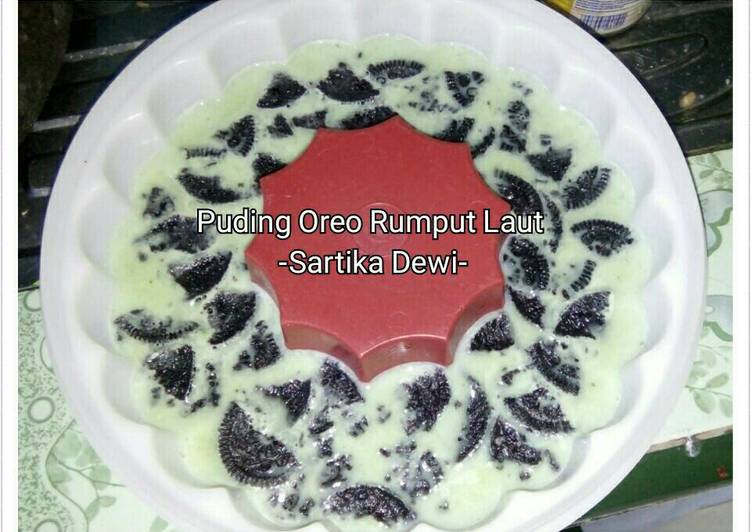 bahan dan cara membuat Puding Oreo Rumput Laut