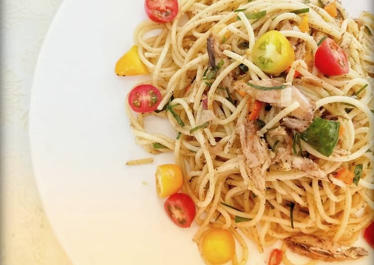 Spaghetti tongkol asap bumbu matah recipe main photo
