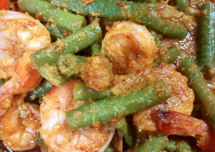 resep Tumis udang kacang panjang bumbu kuning