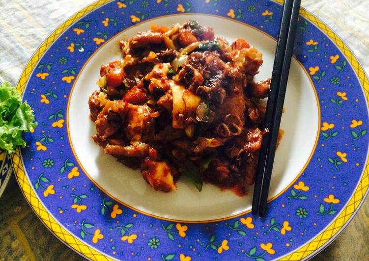 Resep Buldak sambal terasi aka Fire chicken recipe by Hari Jisun
(Youtuber Korea)