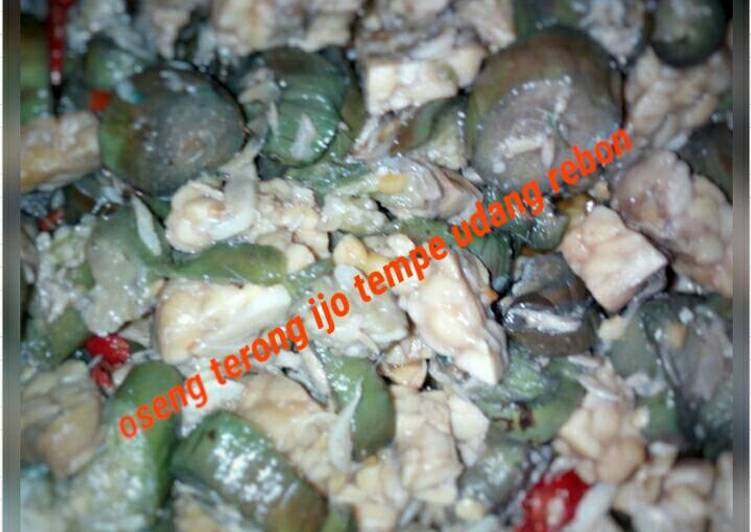 resep lengkap untuk Oseng terong ijo, tempe + udang rebon