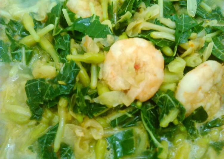 resep masakan Oseng bunga n daun pepaya + udang