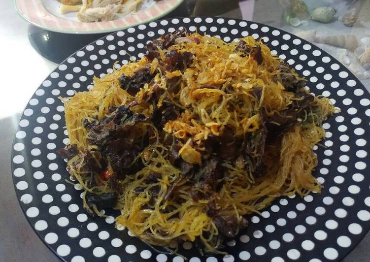 resep lengkap untuk Bihun goreng jamur kuping