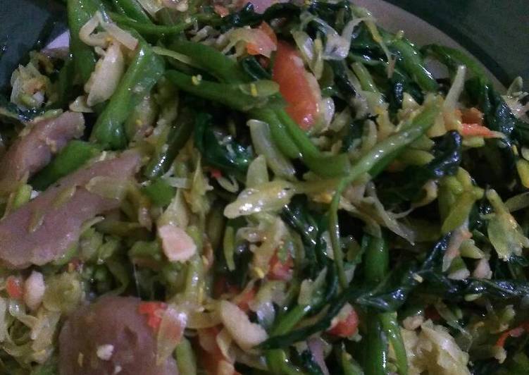 bahan dan cara membuat Tumis kangkung bunga pepaya