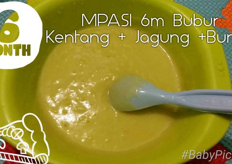 bahan dan cara membuat MPASI 6m Day 18 Bubur Kentang + Jagung manis + buncis