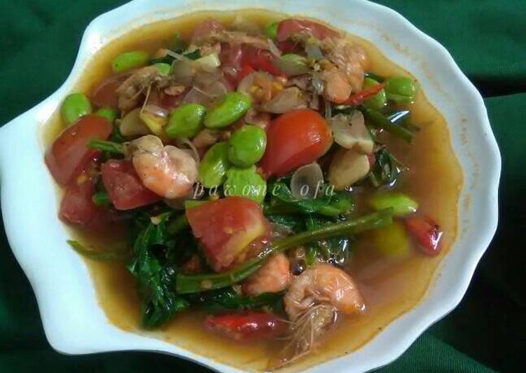 resep lengkap untuk Cah kangkung pete udang (menu diet)