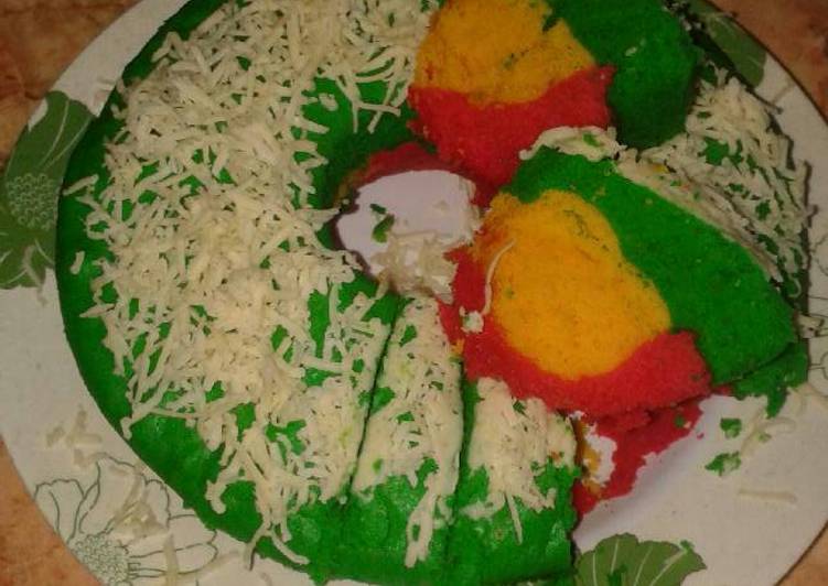 resep lengkap untuk Bolu kukus rainbow keju