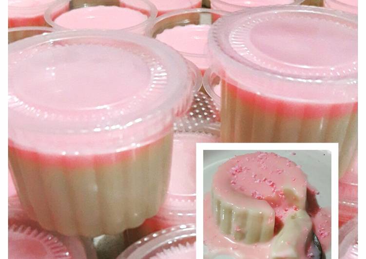 bahan dan cara membuat Melilea Soy bean Puding with Vla (strawberry compound chocolate)